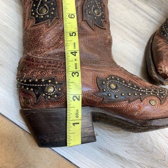 Corral G1042 Womens Studded Inlay 7M Brown Leather Inlay Snip Toe Western Boot - Picture 14 of 16